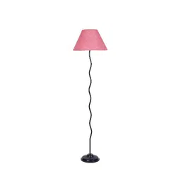 devansh Myra Pink Natural Fiber Floor Lamp with Black Iron Base image 1
