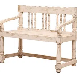 saffron arts Avika Solid Wood Bench in Distress White Finish image 1