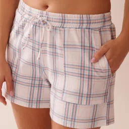 La Vie En Rose White Plaid Cotton Shorts-picture-10