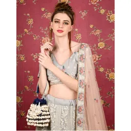Odette Blue Embellished Potli Bag-image-42
