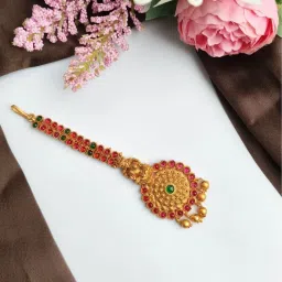 STILEADDA Multicolour Gold Plated Goddess Laxmi Maang Tikka-picture-22
