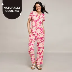 Nykd By Nykaa Breezy Rayon Pyjama Coord Set With Flattering High Low Hem Top Nys933 Pink-picture-12