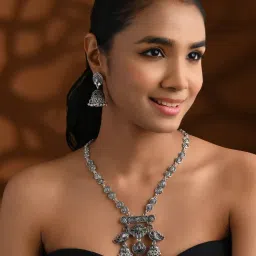 I Jewels Silver Plated Peacock Design Oxidised Jewellery Set for Women-picture-38