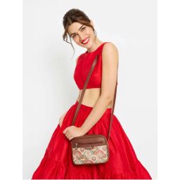 Zouk Womens Handicraft Fabric and Vegan Leather Sling Bag-picture-46