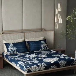Ddecor Live Beautiful Cotton Geometric Okinawa 180TC King Bedsheet With Pillow Covers - Blue-picture-22