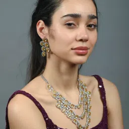 Odette Yellow Alloy Stone Studded Jewellery Set-image-24