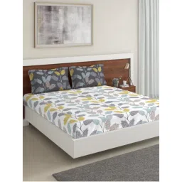 ddecor live beautiful DDecor Live Beautiful, Cotton, King Size Fitted Sheet With 2 Pillow Covers, 144 TC - Yellow-picture-18