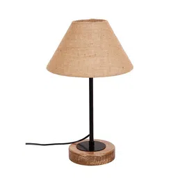 devansh Kylian Beige Natural Fiber Shade Table Lamp with Natural Wood & Iron Base image 2