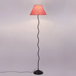 devansh Myra Pink Natural Fiber Floor Lamp with Black Iron Base image 2