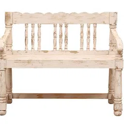 saffron arts Avika Solid Wood Bench in Distress White Finish image 2