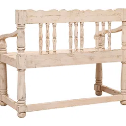 saffron arts Avika Solid Wood Bench in Distress White Finish image 3