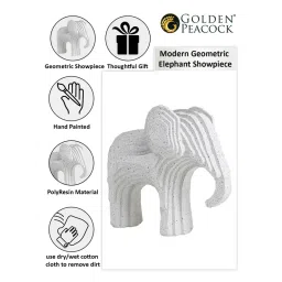 Golden Peacock White Modern Geometric Elephant Showpiece image 5