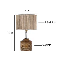 devansh Colette Beige Bamboo Shade Table Lamp with Natural Wooden Base image 4