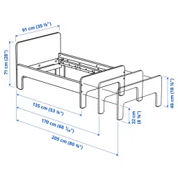 ikea släkt Ext bed frame with slatted bed base, white, 80x200 cm image 4
