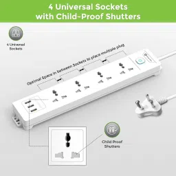 ultraprolink 2.4 Amps 4 Sockets Surge Protector (2 Meters, Child-Proof, UM1049U, White) image 5