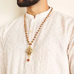 DIVINE HINDU Unisex Divine Hindu Gold Plated Om Shiva Trishool 54 Beads Rudraksha Necklace-picture-12