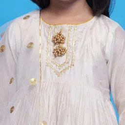 Little Bansi Girls Woven Design Chanderi Cotton A-Line Kurta With Palazzos & Dupatta image 2