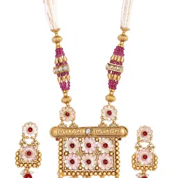 PANASH Gold-Plated Stone-Studded And Beaded Jewellery Set image 3