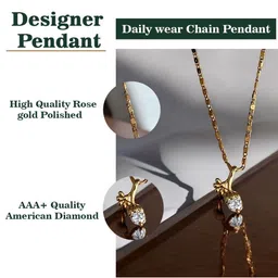 GARNISHA Women Gold-Plated Tree Shaped Cubic Zirconia Studded Pendant with Chain image 3