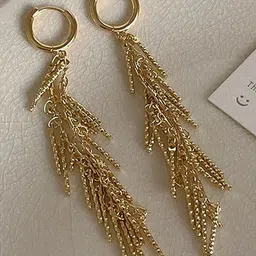 QUECY Gold-Plated Geometric Drop Earrings-picture-15