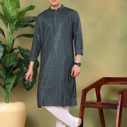 TATTVA Men Floral Embroidered Kurta with Pyjama image 2