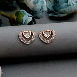 MEIRA JEWELLERY Gold-Plated Artificial Stones Studded Heart Shaped Studs-picture-40