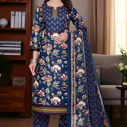 Pionex Floral Printed Pure Cotton Kurta With Trousers & Dupatta-picture-1