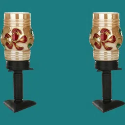 SOMIL Pack of 2 Brown Printed Glass Cylindrical Shaped Table Lamp image 2