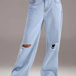 IZF Women Relaxed Fit Slash Knee No Fade Cotton Jeans-image-8