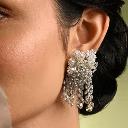 D'oro Contemporary Silver Plated Pearl Drop Earrings-picture-15