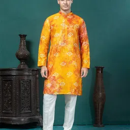 EKYAA Abstract Printed Mandarin Collar Cotton Silk A-Line Kurta-picture-12