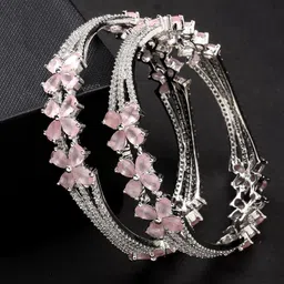 NVR Set Of 2 Silver Plated American Diamond Stone Studded Bangles-image-16