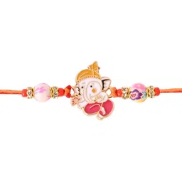 I Jewels Artificial Stones Studded & Beaded Cute Ganesha Thread Rakhi With Roli Chawal image 2
