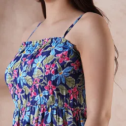 Globus Floral Print Square Neck Strappy Shoulder Gathered Fit & Flare Midi Fusion Dress image 5