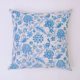 Block N Style White & Blue Floral Printed SquareCotton Cushion Cover-image-45
