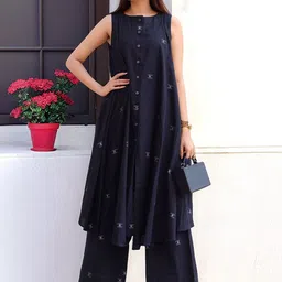 KALINI Women Black Rayon Blend Printed A-Line Kurta With Palazzos-picture-27