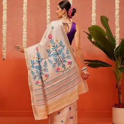 Silk Land Floral Printed Zari Banarasi Saree image 3