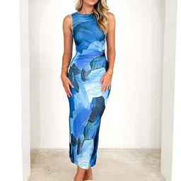 DressBerry Women Printed Sleeveless Ruched Midi Sheath Dress-picture-18