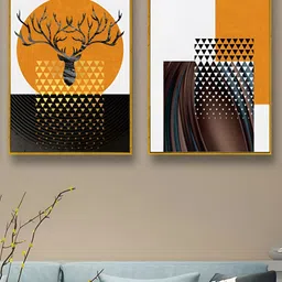 Art Street Orange Colored & Gold-Toned 2 Pieces Printed Canvas Wall Paintings-image-65