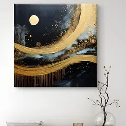 Myntra Elegant Homes Black & Gold-Toned Abstract Moon Canvas Wall Art-picture-37