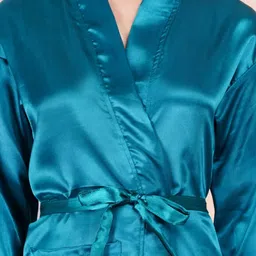 POORAK Blue Satin Tie-Ups Knee Length Bath Robe image 5
