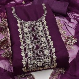 SHADOW & SAINING Embroidered Organza Semi-Stitched Dress Material-picture-21