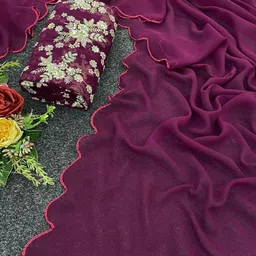 Zeenat Duniya Embellished Embroidered Pure Georgette Heavy Work Saree image 2