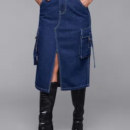 Miss Chase Straight Midi Denim Skirt-image-47