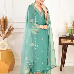 Vastukala Women Embroidered Regular Thread Work Kurta with Trousers & With Dupatta-image-47