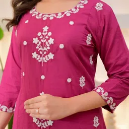 FAST FASHIONS Women Ethnic Motifs Embroidered Regular Thread Work Kurta with Trousers & With Dupatta image 4
