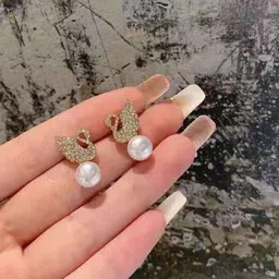 Anouk Korean Gold Plated Artificial Beads Studded Contemporary Shaped Drop Earrings image 3