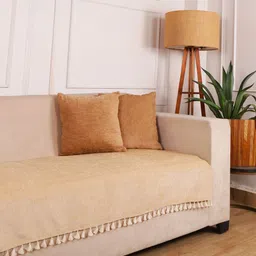 STITCHNEST Beige 3 Seater Chenille Sofa Cover-picture-28