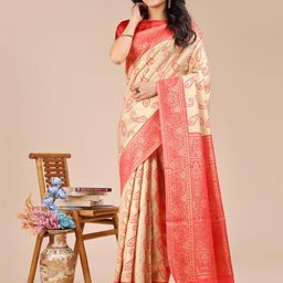 Mitera Soft Banarasi Silk Zari Weaving Saree With Contrast Blouse Piece-picture-42