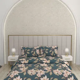 Pure Decor Blue & White Floral Polycotton 4 Piece Double King Superfine Bedding Set-image-71